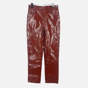 Abercrombie & Fitch 90s Ultra Straight High Rise Caramel Faux Leather Pants Wax